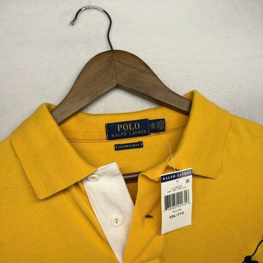 Ralph Lauren Polo Mens 2XL XXL Yellow Big Pony Spellout Logo Rugby Solid NEW